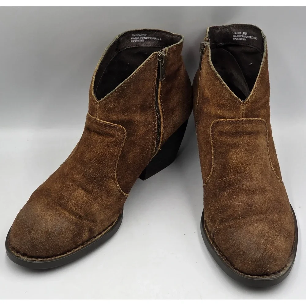 Born Womens 9.5M Ankle Boots Distressed Cognac Suede Leather Zip Booties